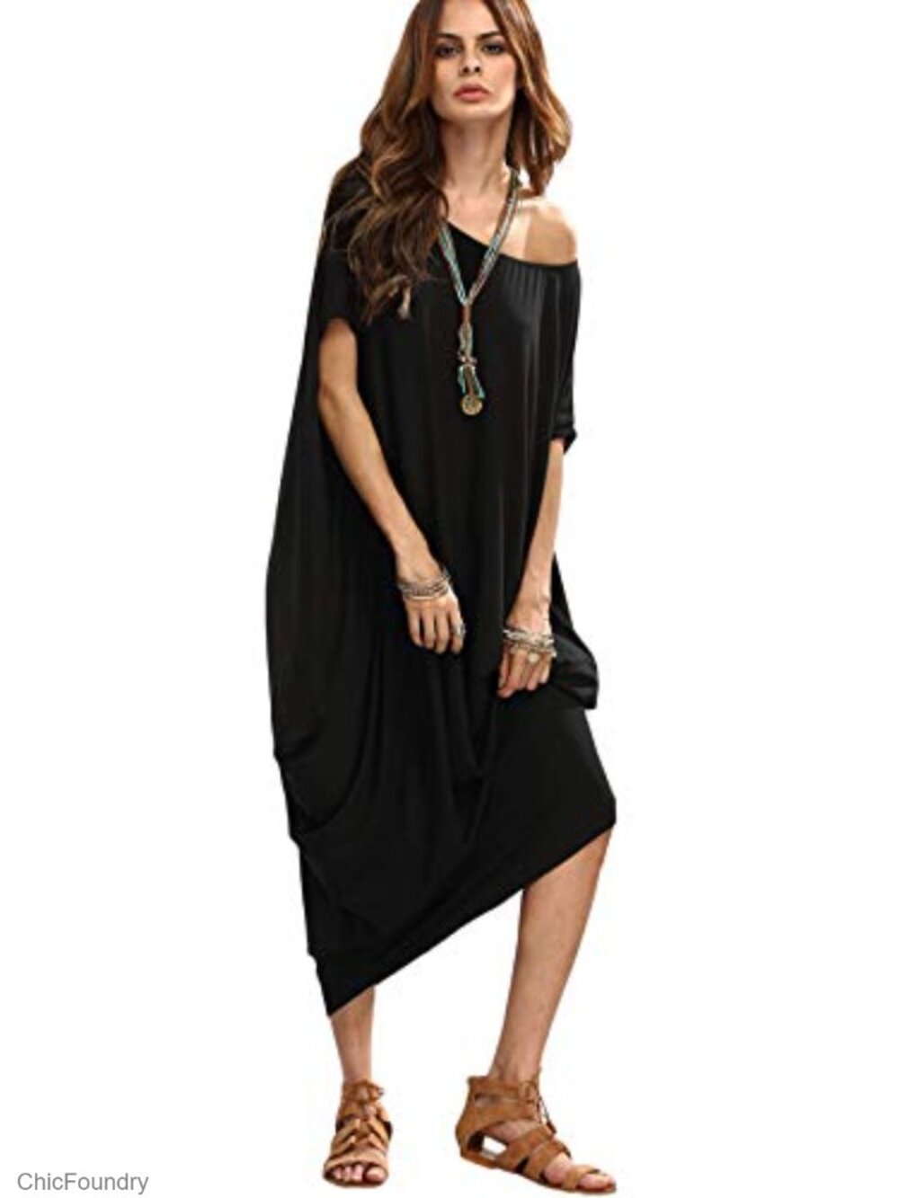 Oversized Boat Neck Dolman Sleeve Maxi Dress Moo Moos - Picture 4 of 7